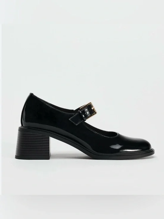 Zara Black Patent Mary Jane Block Heel Shoes - Picture 2 of 13